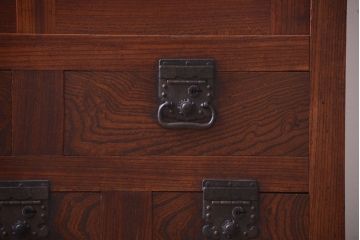 アンティーク家具　古民具・骨董　明治期　隠し付き!前面欅玉杢材のアンティーク帳場箪笥