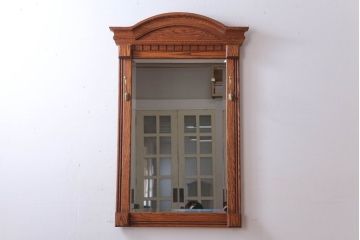 アンティーク雑貨　海外輸入家具　フック付き!オーク材の壁掛けミラー(ウォールミラー)(1)