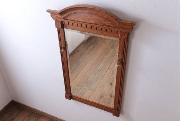 アンティーク雑貨　海外輸入家具　フック付き!オーク材の壁掛けミラー(ウォールミラー)(2)