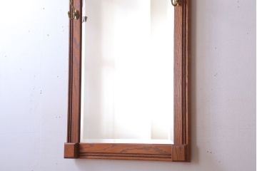アンティーク雑貨　海外輸入家具　フック付き!オーク材の壁掛けミラー(ウォールミラー)(2)