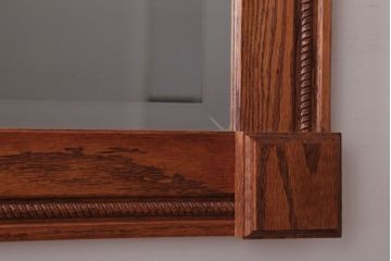 アンティーク雑貨　海外輸入家具　フック付き!オーク材の壁掛けミラー(ウォールミラー)(2)