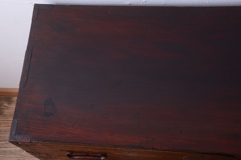 アンティーク家具　古民具・骨董　黒縁最上箪笥(時代箪笥・衣装箪笥)