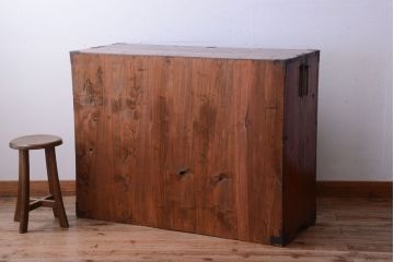 アンティーク家具　古民具・骨董　明治〜大正期　前面欅材!アンティーク黒縁仙台箪笥