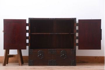 アンティーク家具　和製アンティーク　前面欅玉杢材!米沢帳場小箪笥