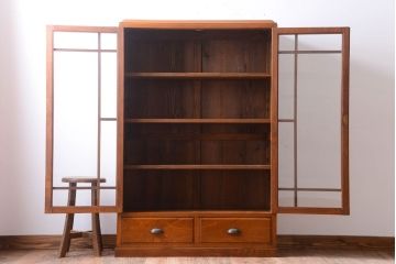 アンティーク家具　和製アンティーク　古い栓材の大きな本箱(収納棚)