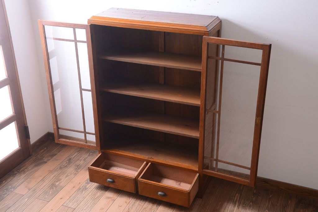 アンティーク家具　和製アンティーク　古い栓材の大きな本箱(収納棚)