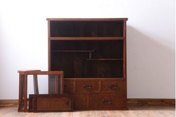 アンティーク家具　古民具・骨董　三方欅材・銅金具!細かな意匠が美しい高級茶箪笥