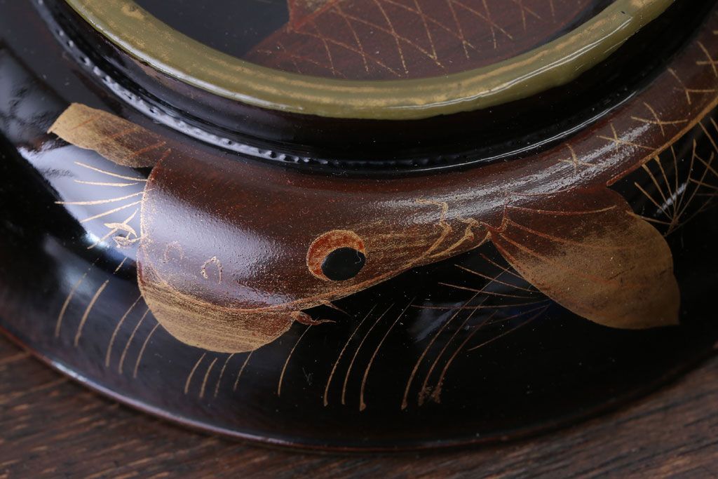 アンティーク雑貨　アンティーク　大正〜昭和初期　鯉の図　木製蒔絵椀2客