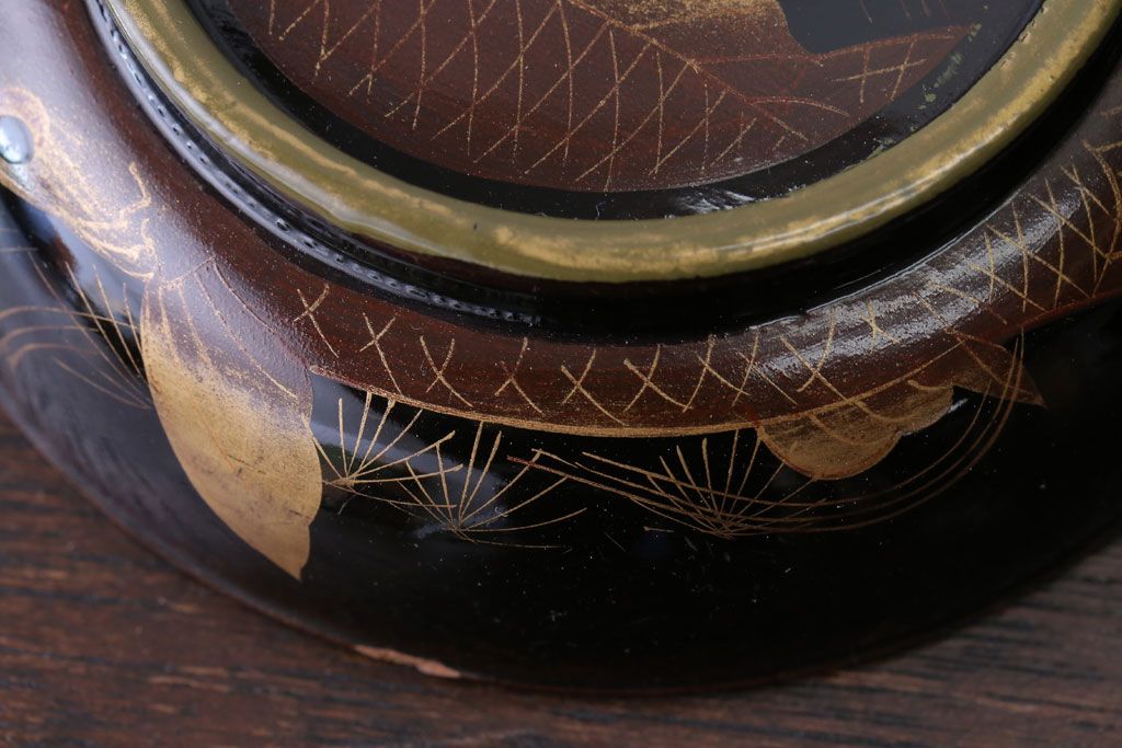 アンティーク雑貨　アンティーク　大正〜昭和初期　鯉の図　木製蒔絵椀2客