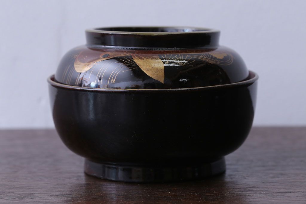 アンティーク雑貨　アンティーク　大正〜昭和初期　鯉の図　木製蒔絵椀2客