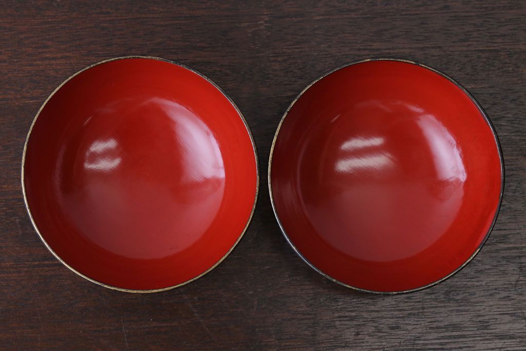 アンティーク雑貨　アンティーク　大正〜昭和初期　鯉の図　木製蒔絵椀2客