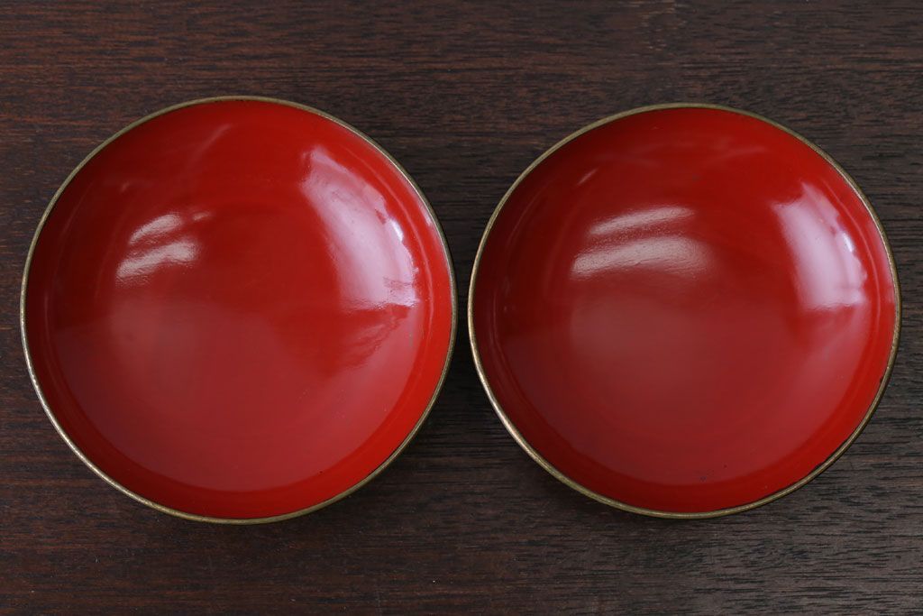 アンティーク雑貨　アンティーク　大正〜昭和初期　鯉の図　木製蒔絵椀2客