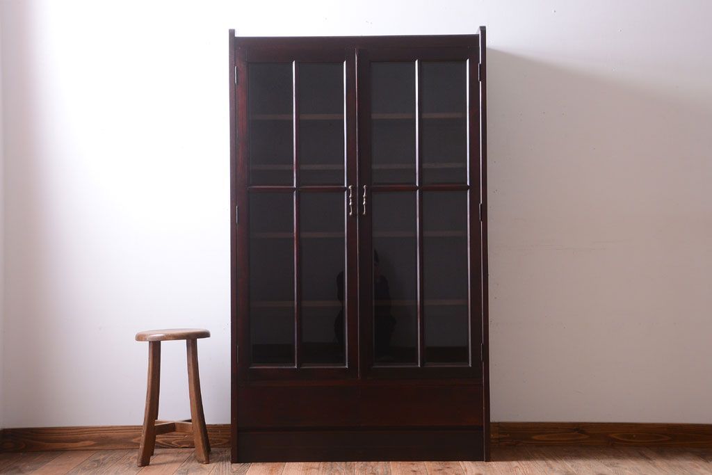 アンティーク家具　和製アンティーク　面取りガラスの上品な古い本箱