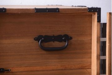 アンティーク家具　古民具・骨董　明治期　最高級!厚手金具のアンティーク木味桐観音重ね箪笥(桐箪笥、桐たんす)