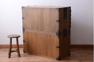 アンティーク家具　古民具・骨董　明治期　最高級!厚手金具のアンティーク木味桐観音重ね箪笥(桐箪笥、桐たんす)