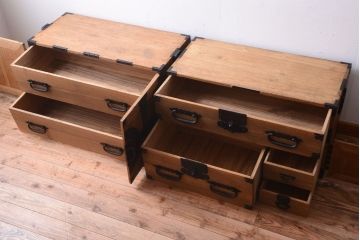 アンティーク家具　古民具・骨董　明治期　最高級!厚手金具のアンティーク木味桐観音重ね箪笥(桐箪笥、桐たんす)