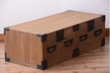 アンティーク家具　古民具・骨董　明治期　アンティーク木味桐箪笥ローボード(引き出し・衣装箪笥)