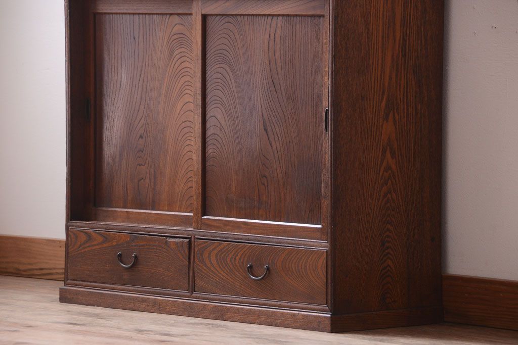 アンティーク家具　和製アンティーク　蛇腹戸付き!古い木の珍しい収納棚(戸棚)