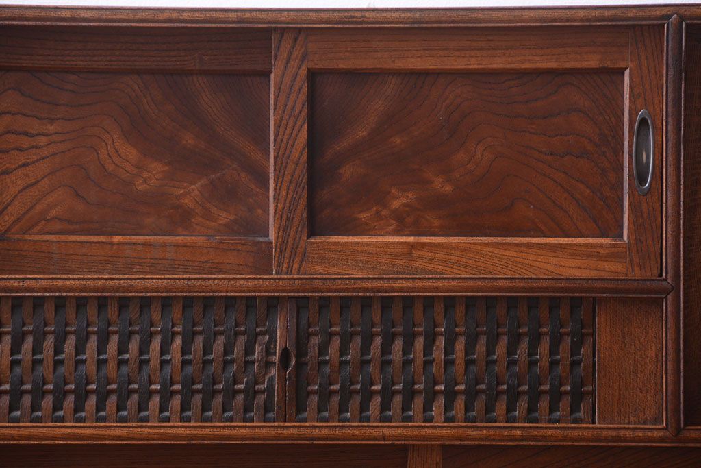 アンティーク家具　和製アンティーク　蛇腹戸付き!古い木の珍しい収納棚(戸棚)