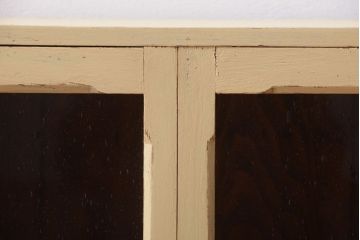 アンティーク家具　アンティークペイント　気泡ガラス戸のおしゃれなローボード