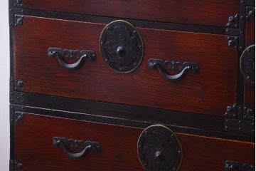 アンティーク家具　古民具・骨董　明治〜大正期　前面栗材!二段重ねのアンティーク米沢箪笥