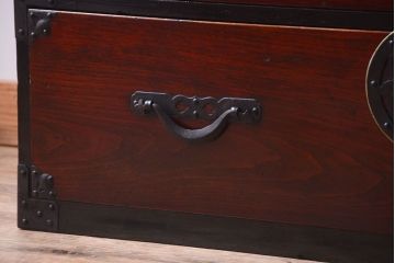 アンティーク家具　古民具・骨董　明治〜大正期　前面栗材!二段重ねのアンティーク米沢箪笥