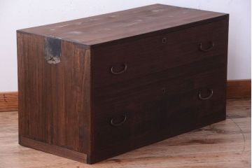 アンティーク家具　和製アンティーク　古い桐材のシンプルな時代箪笥ローボード(衣装箪笥)(1)