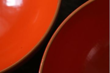 和製アンティーク　松竹梅の朱塗り椀5客セット