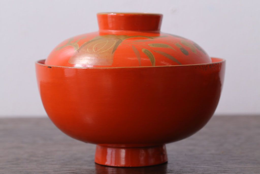 和製アンティーク　松竹梅の朱塗り椀5客セット