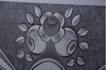 イギリスアンティーク　色ガラス入り!エッチングガラスのおしゃれなペイント明り取り(窓)