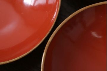 和製アンティーク　松竹梅　朱塗り木製椀5客セット(2)