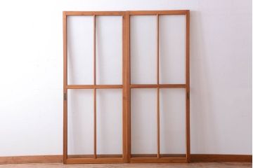 昭和レトロ　モールガラス入り!シンプルな引き戸2枚セット