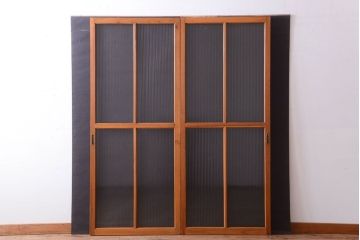 昭和レトロ　モールガラス入り!シンプルな引き戸2枚セット