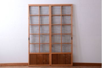 昭和レトロ　古い木製のアンティーク金網戸2枚セット