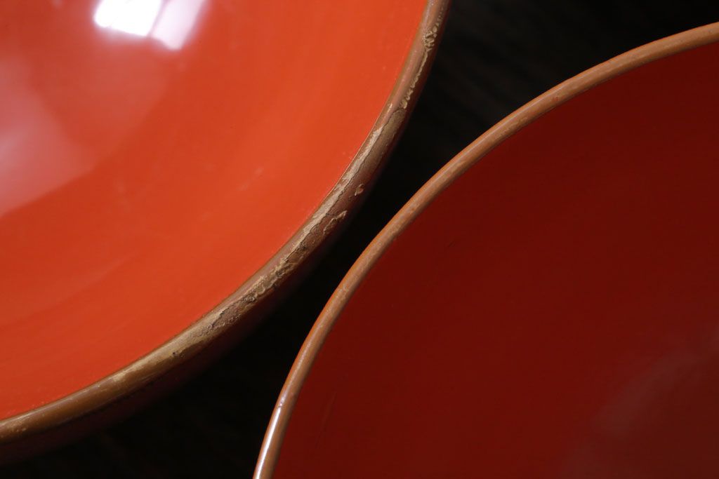 和製アンティーク　松竹梅の朱塗り椀5客セット(2)