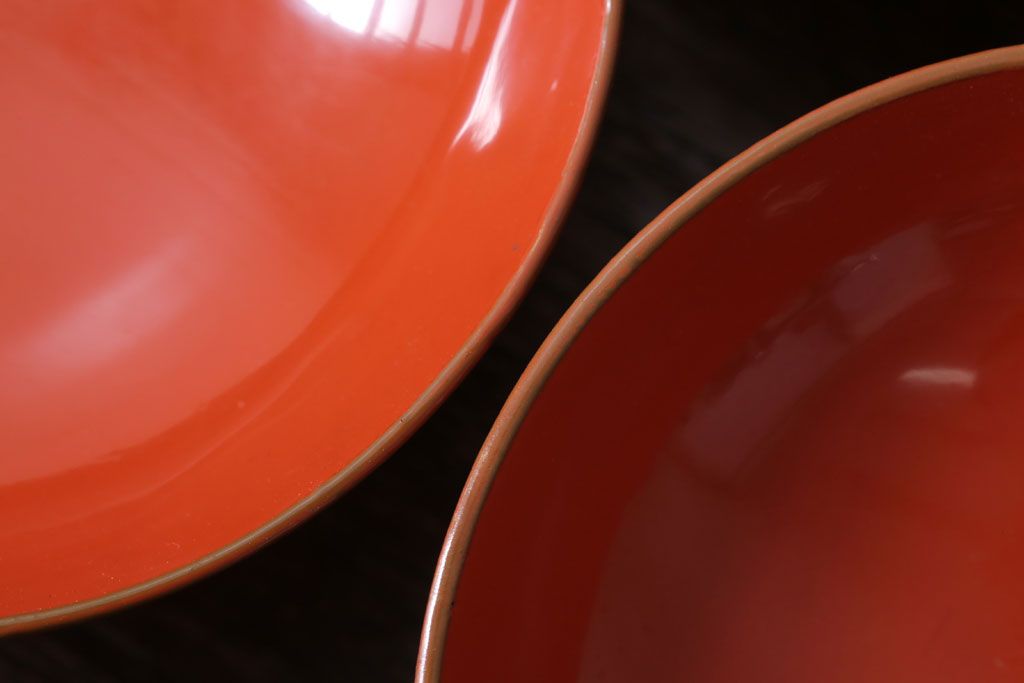 和製アンティーク　松竹梅の朱塗り椀5客セット(2)