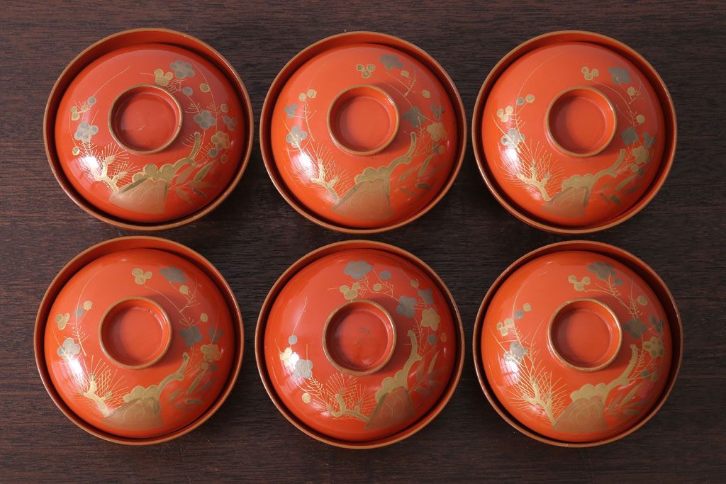 松竹梅手描き　漆器椀6客　大正時代 公式】アンティーク家具ラフジュ工房商品詳細ページ和製