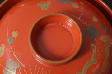 和製アンティーク　松竹梅の朱塗り椀6客セット