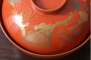 和製アンティーク　松竹梅の朱塗り椀6客セット