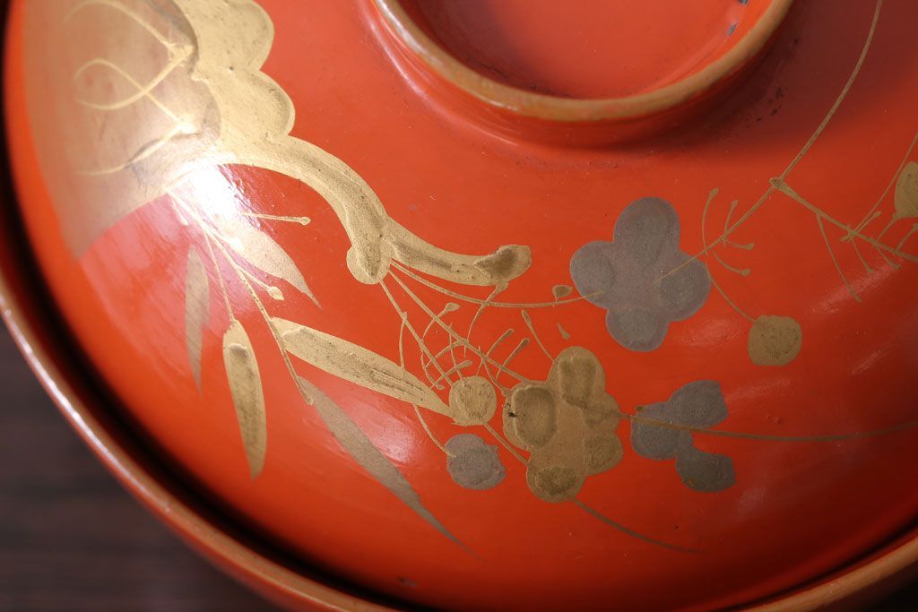 松竹梅手描き　漆器椀6客　大正時代 松竹梅手描き 漆器椀6客 大正時代