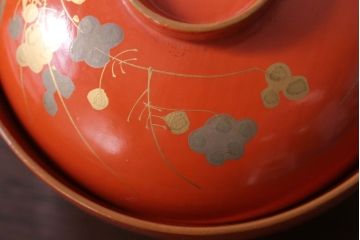和製アンティーク　松竹梅の朱塗り椀6客セット