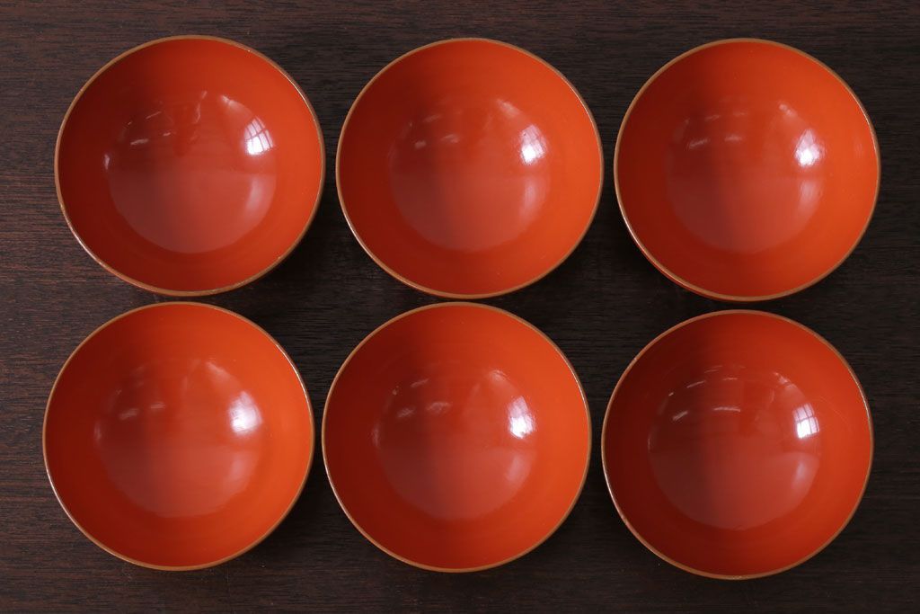 和製アンティーク　松竹梅の朱塗り椀6客セット