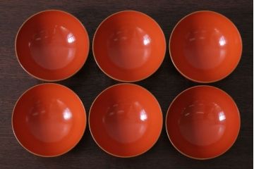 和製アンティーク　松竹梅の朱塗り椀6客セット