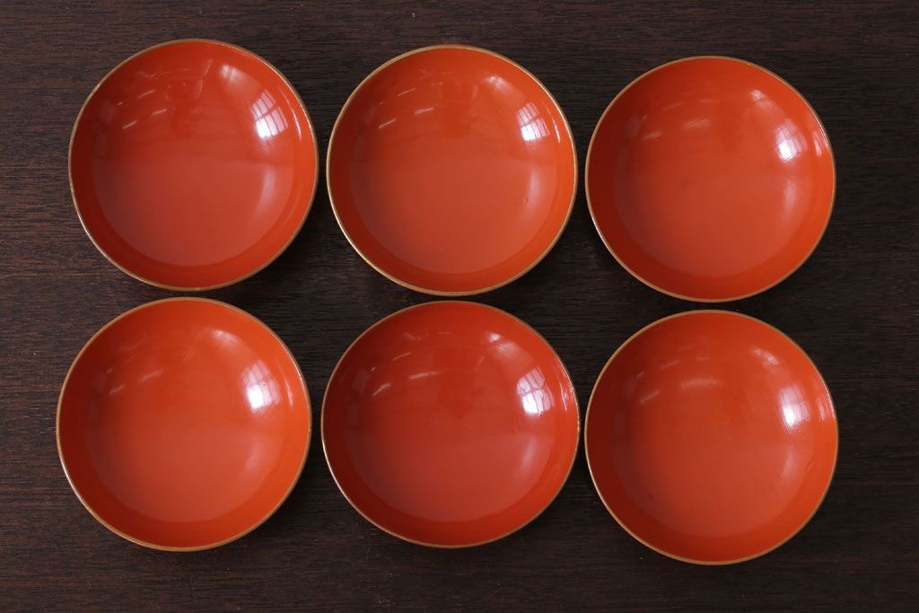 和製アンティーク　松竹梅の朱塗り椀6客セット