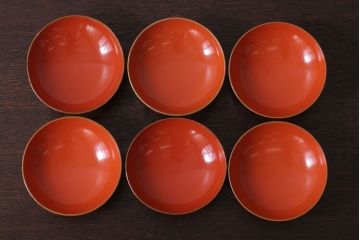 和製アンティーク　松竹梅の朱塗り椀6客セット