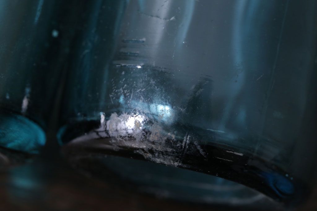 アンティーク雑貨　アンティーク　青色!気泡入りの古いガラス瓶3本セット(2)