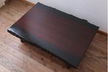 中古　民芸家具　花梨一枚板　唐木材の座卓(カリン材)