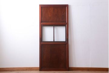 古民具・骨董　欅玉杢材!漆が美しいアンティークガラス帯戸