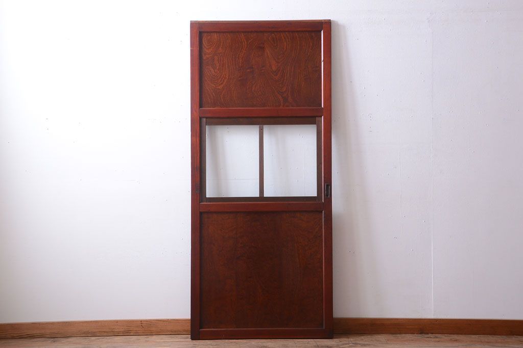 古民具・骨董　欅玉杢材!漆が美しいアンティークガラス帯戸