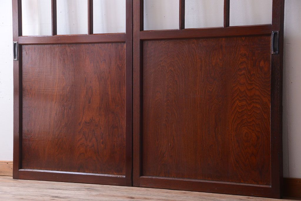 和製アンティーク　古い木のガラス帯戸2枚セット